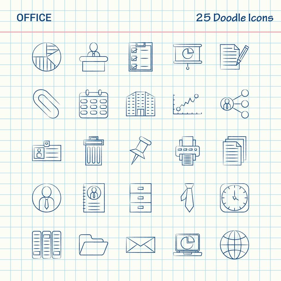 oficina 25 iconos de doodle conjunto de iconos de negocios dibujados a mano vector