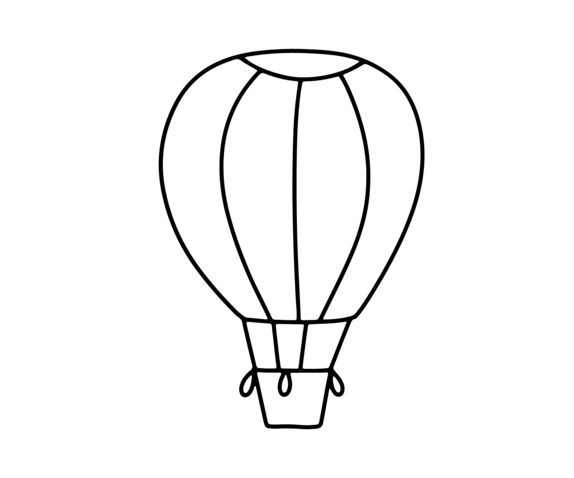 Hand drawn doodle of hot air balloon. Air transport for travel. Vector sketch Isolated on white background for coloring book