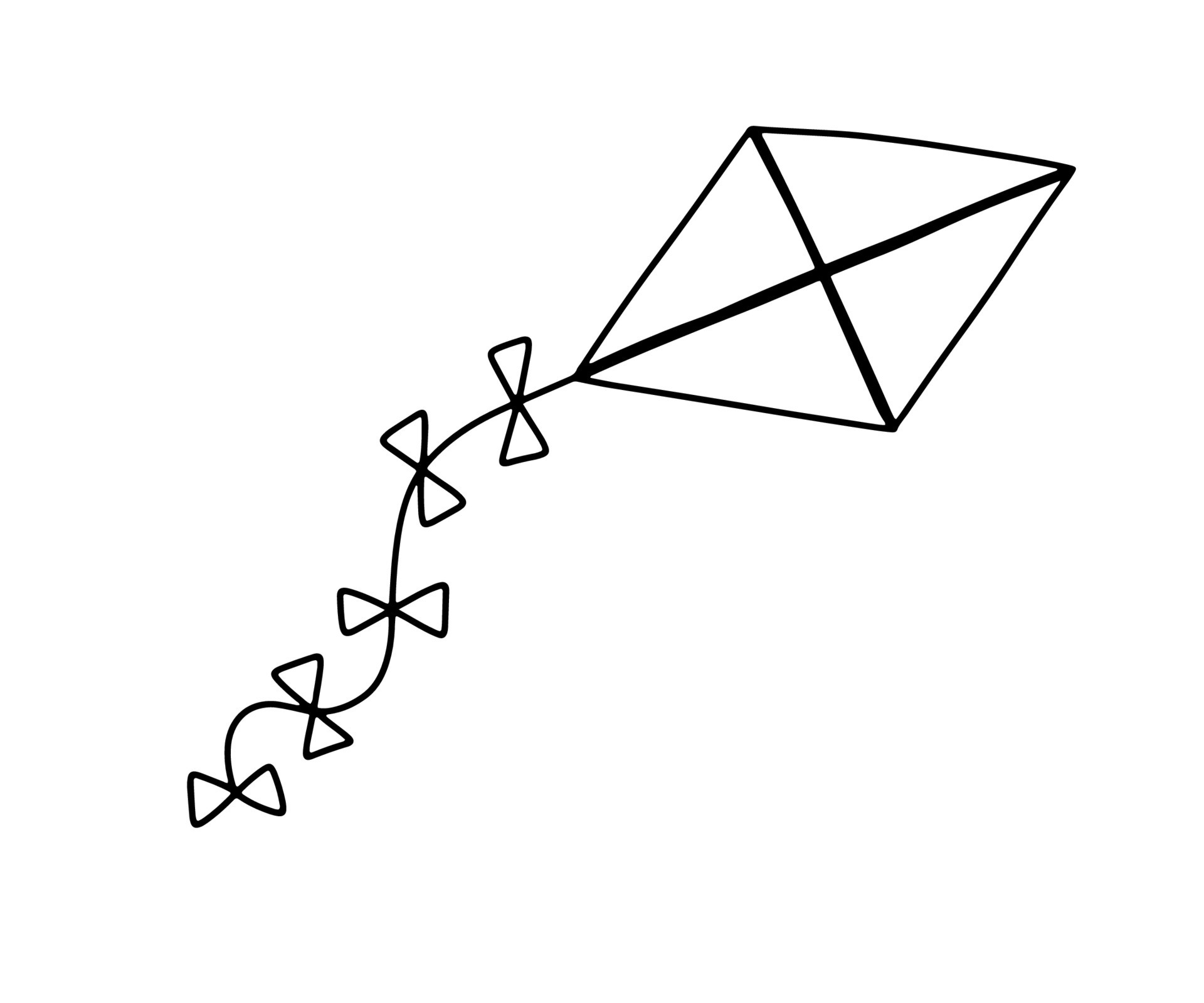 Doodle illustration of kite with bows isolated on white background