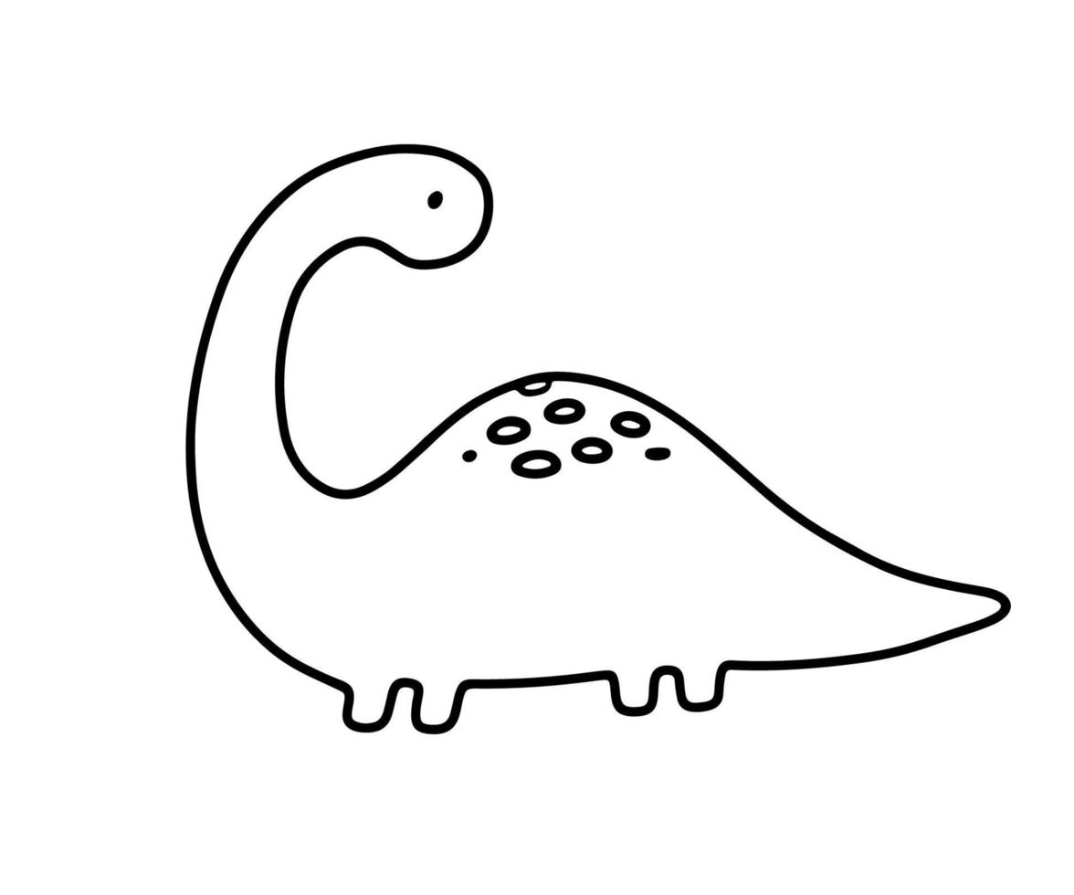 Cute little baby dinosaur barosaurus. Vector outline doodle illustration isolated on white background for childish coloring book