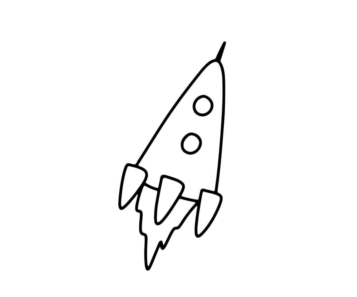 caricatura, vector, contorno, cohete, nave. ilustración de línea para colorear libro aislado en blanco vector
