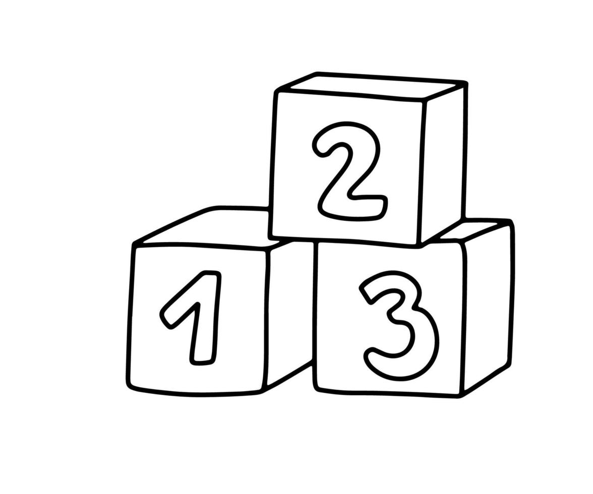 Doodle block toys with numbers for children. Vector sketch isolated on white