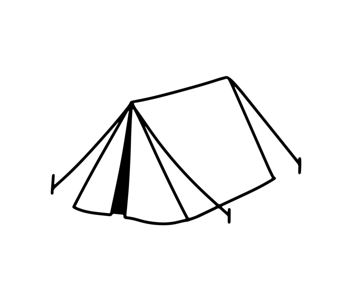 Hand drawn camping tent doodle icon. Vector outline sketch isolated on white.