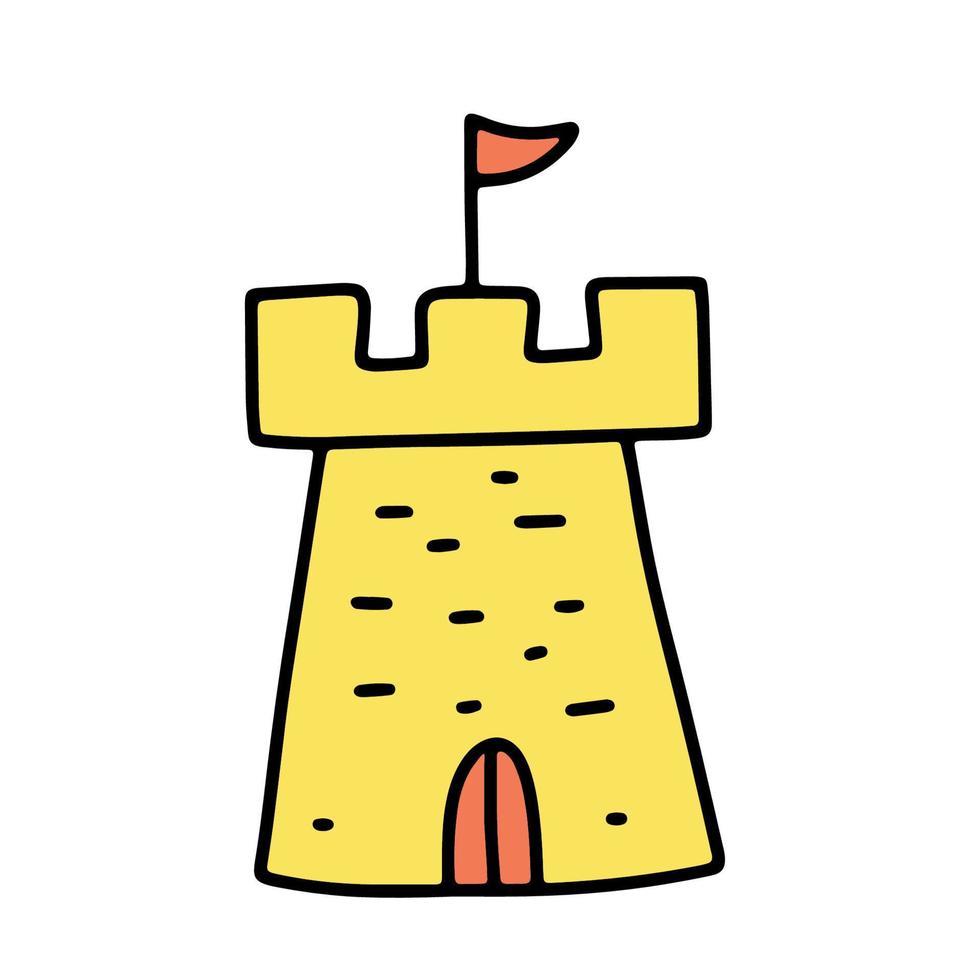 Medieval castle tower building. Hand drawn Doodle illustration isolated on white background vector