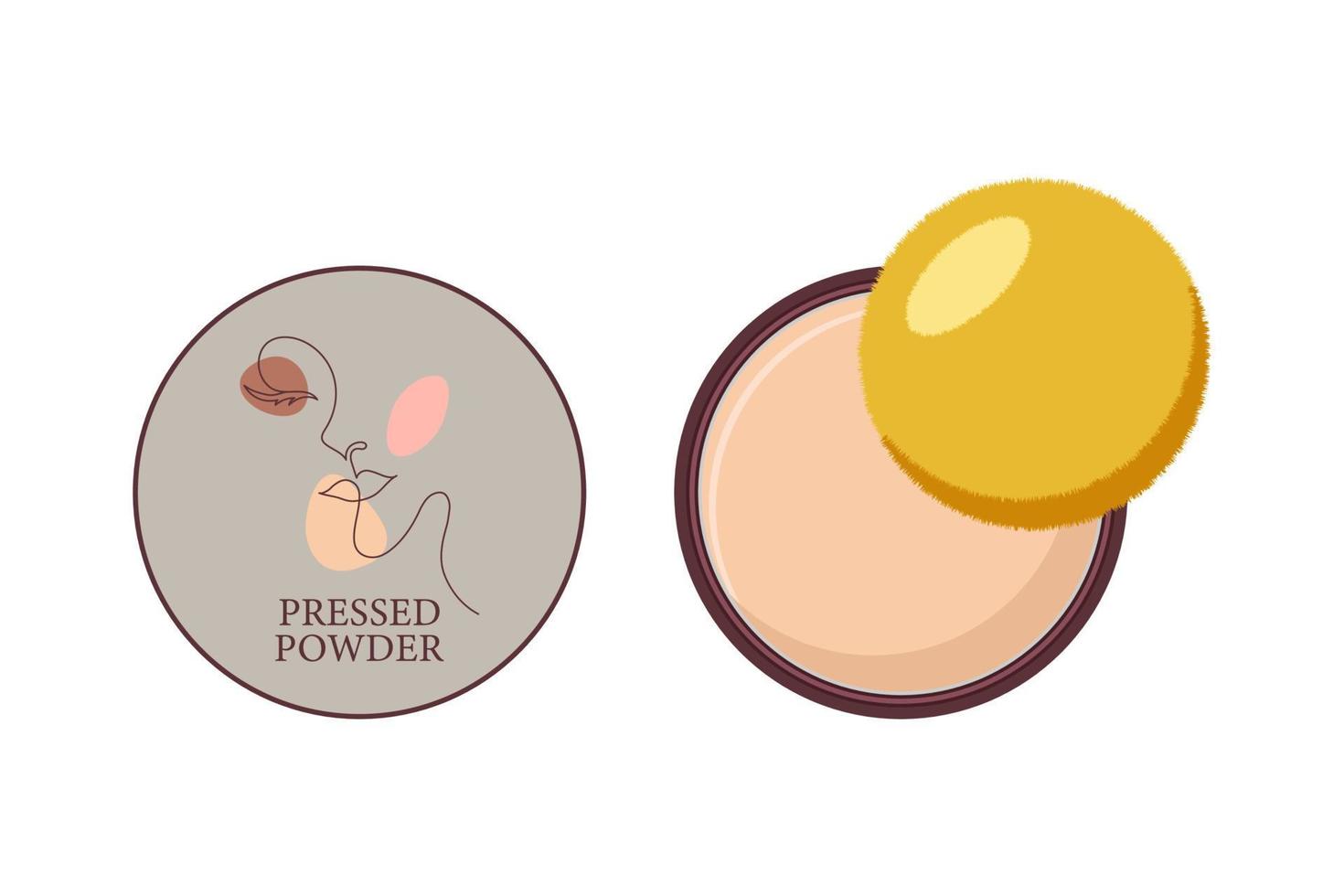 Compact pressed powder and sponge on a white background. vector illustration