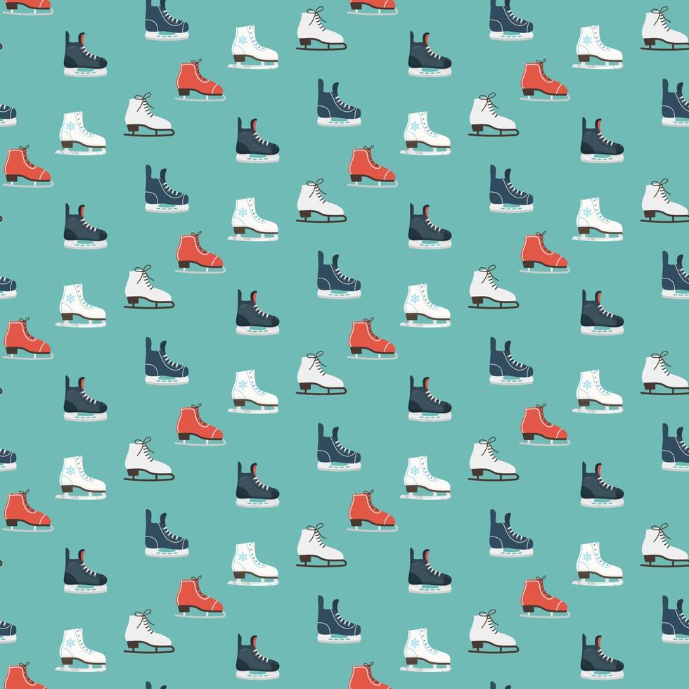 Seamless pattern with winter hockey skates and Winter figure skates. vector illustration