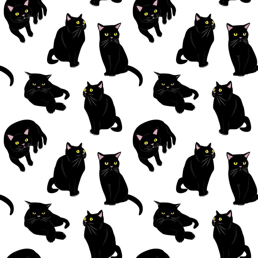 Seamless pattern with black cats. vector illustration