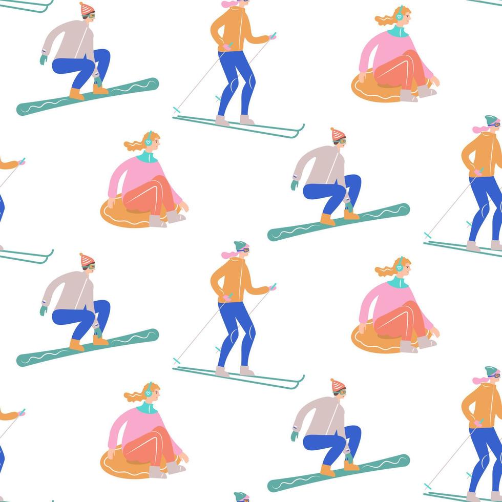Seamless pattern with people involved in winter sports. vector illustration