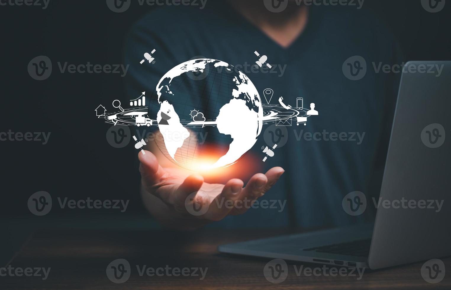 Man hand holding virtual digital Global internet link connection information and communication, Metaverse big data technology for application, business, digital marketing, financial and banking. photo