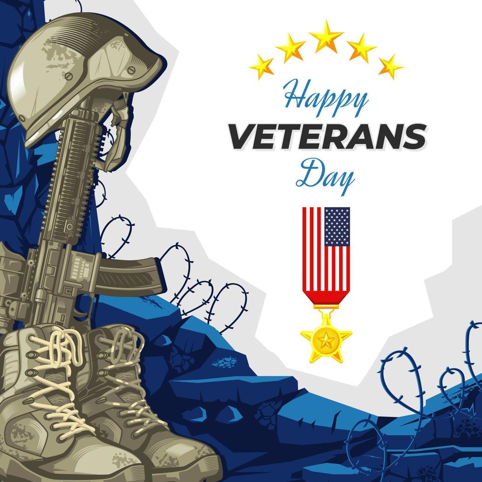 Happy Veterans Day with Army Equipments Illustration vector