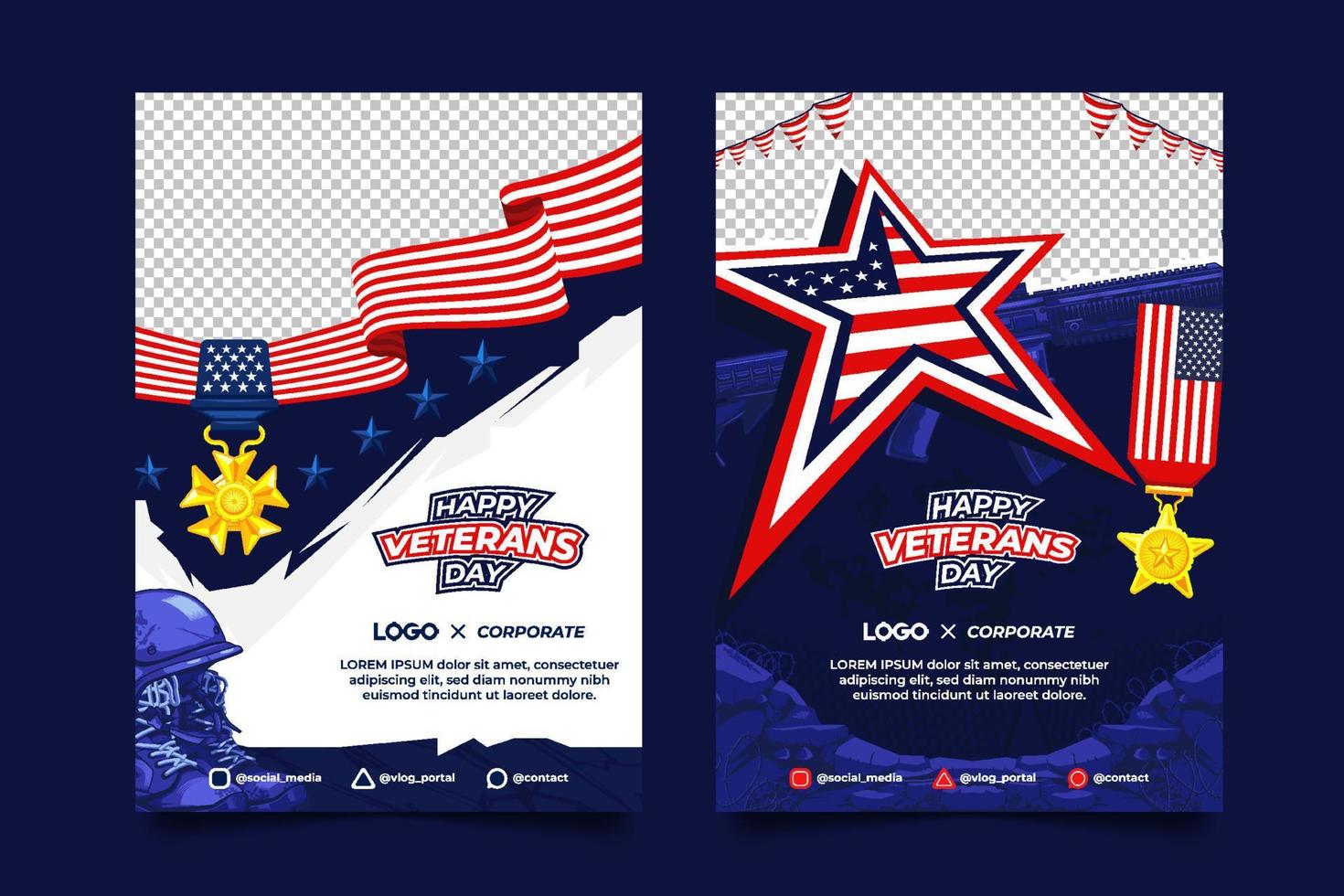 plantilla de folleto feliz día de los veteranos con espacio de imagen vector