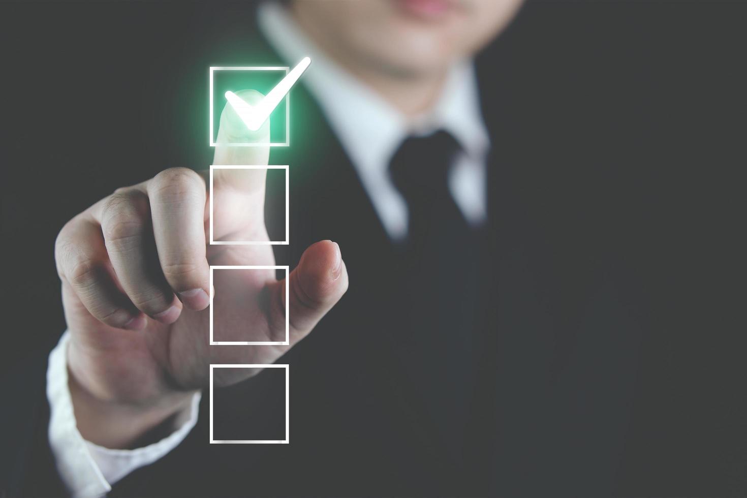 check list, validation. businessman mark on checkbox with check mark. with space designed for business photo