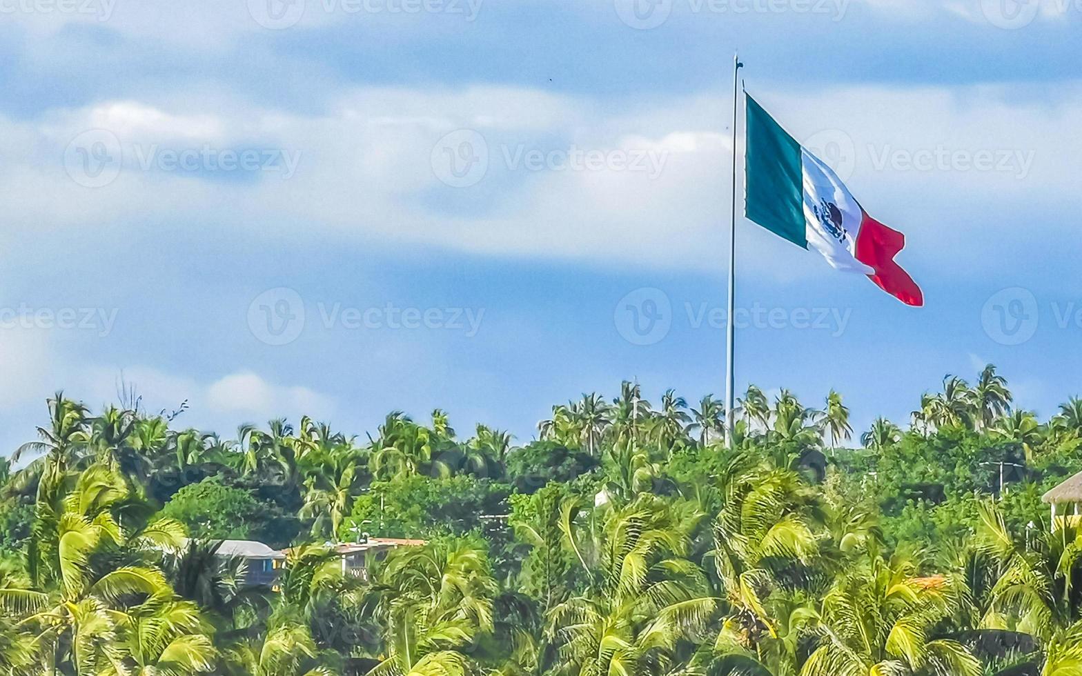 Mexican green white red flag in Zicatela Puerto Escondido Mexico
