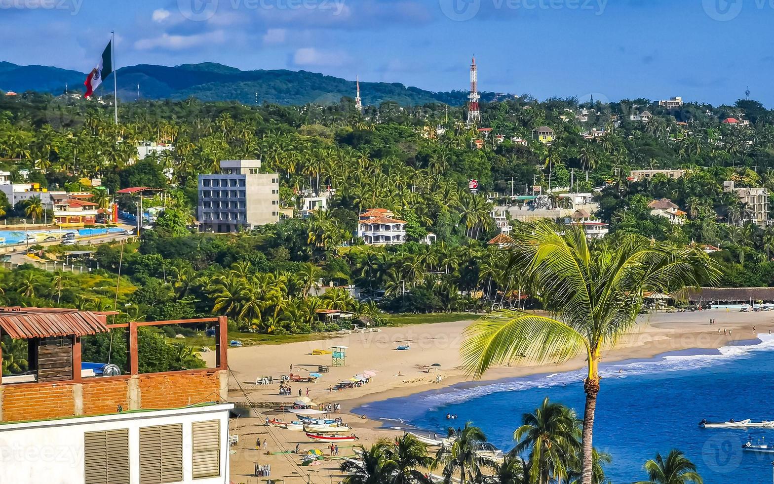 Beautiful city and seascape landscape panorama and view Puerto Escondido Mexico. photo