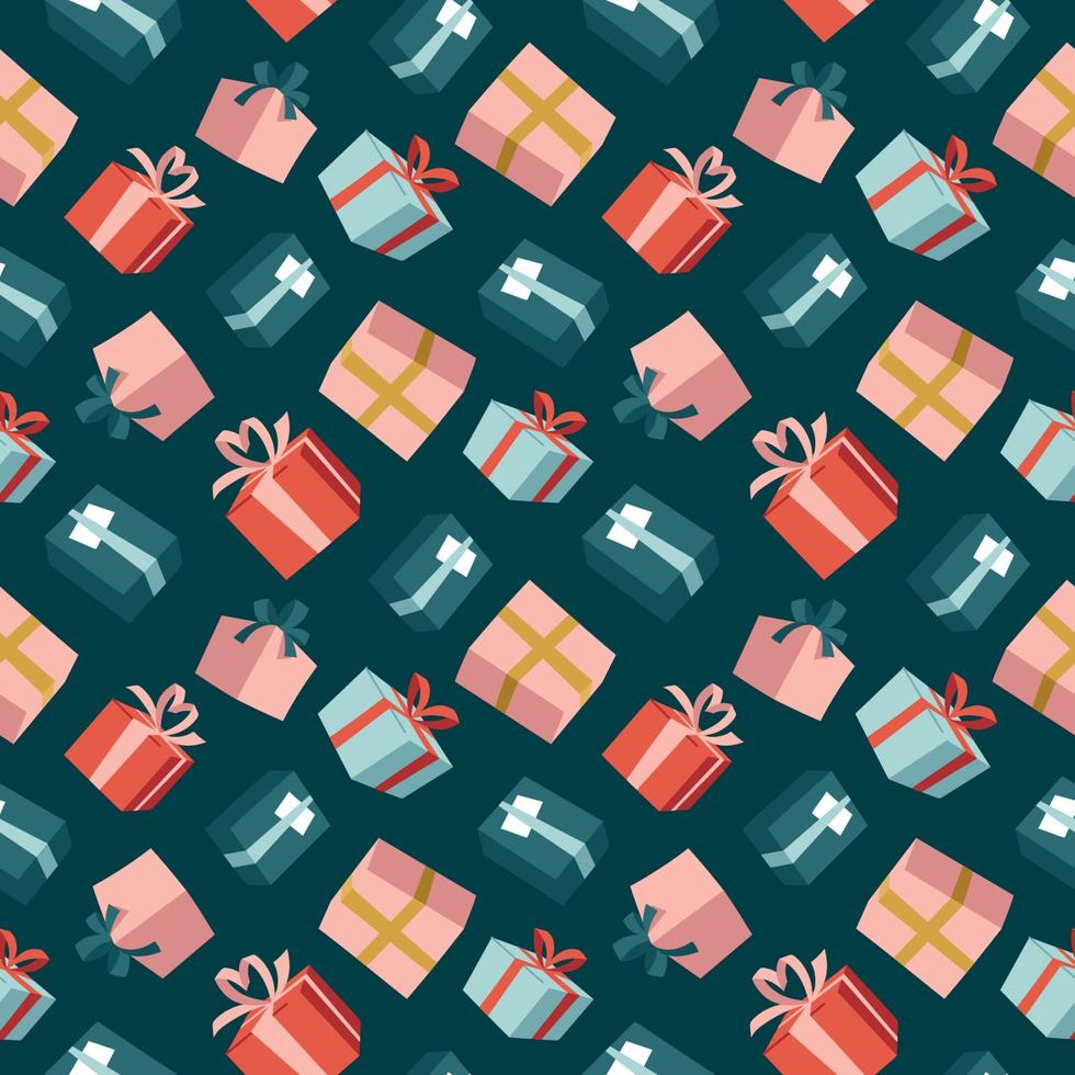 Gift boxes with ribbons. Seamless pattern for decoration. Vector image.