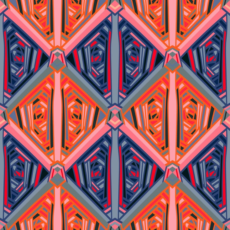 Handmade geometric ethnic mosaic seamless pattern. Abstract tribal tile ornament. vector