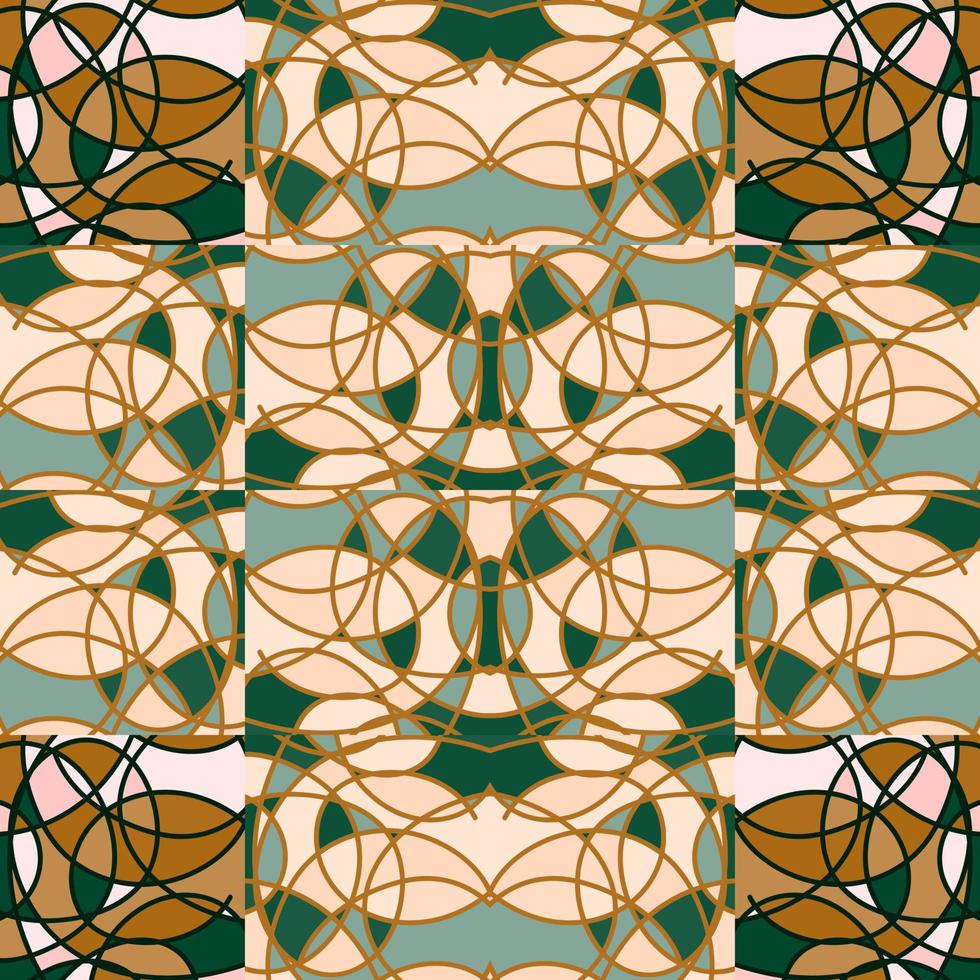 Decorative stained glass mosaic tile ornament. Circle kaleidoscope seamless pattern. vector