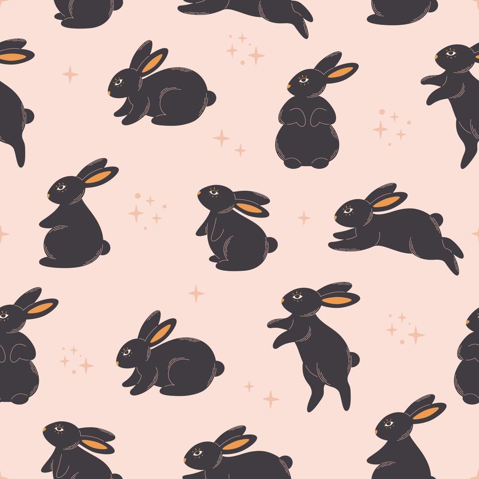 Cute black bunnies seamless pattern. Animal, hare. Year of the Rabbit. Chinese New Year symbol vector