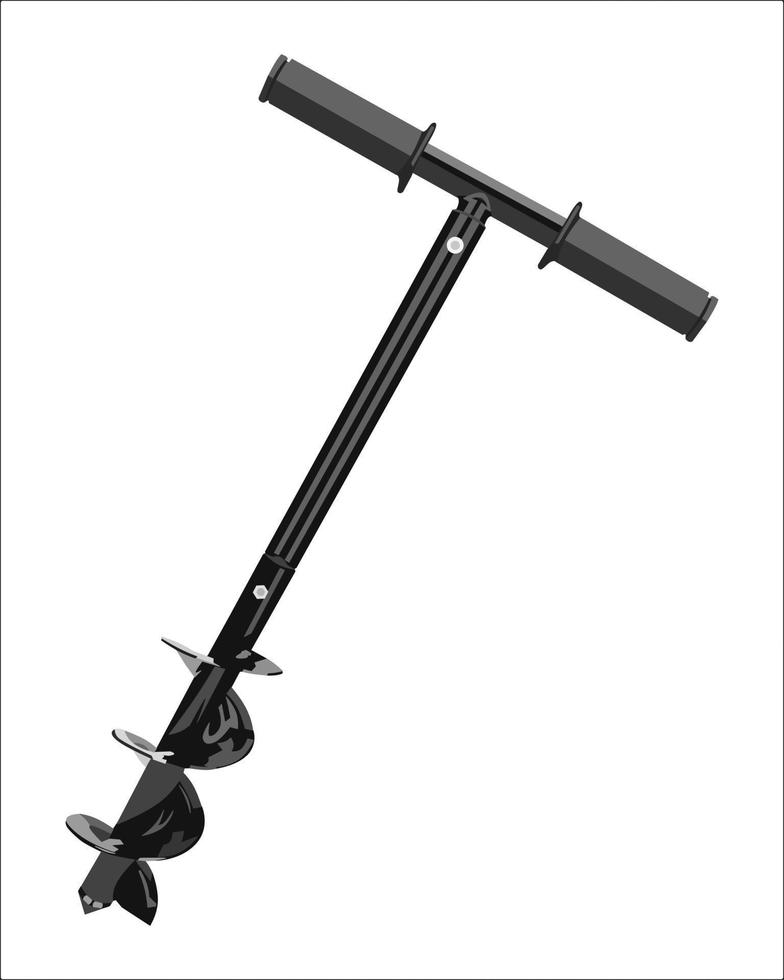 Vector Illustration of Garden Auger Drill, Earth Auger Drill with Non-Slip Handle, Post Hole Digger, Spiral Drill Rapid Planter, Fence Post Auger for Planting Trees, Deep Cultivating, isolated