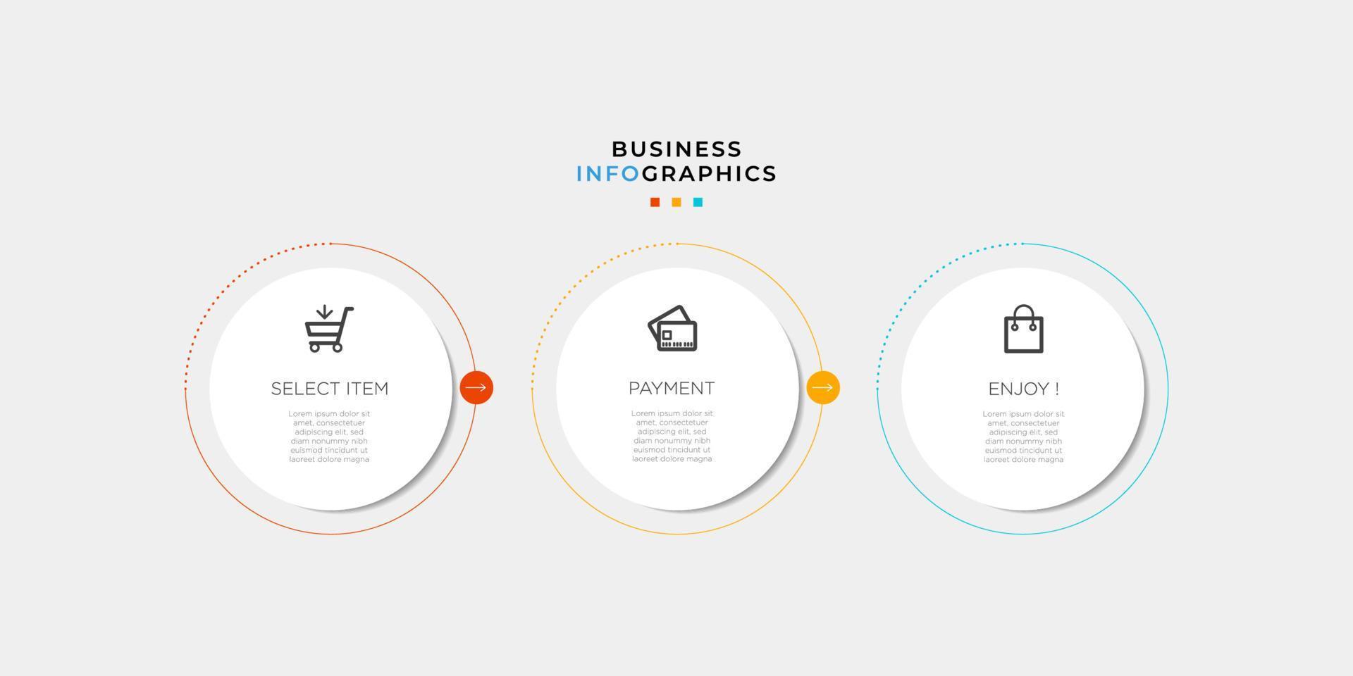 plantilla de diseño de línea de tiempo de infografía empresarial con información de 3 pasos y opciones. vector premium con signo o símbolo editable. eps10 vector