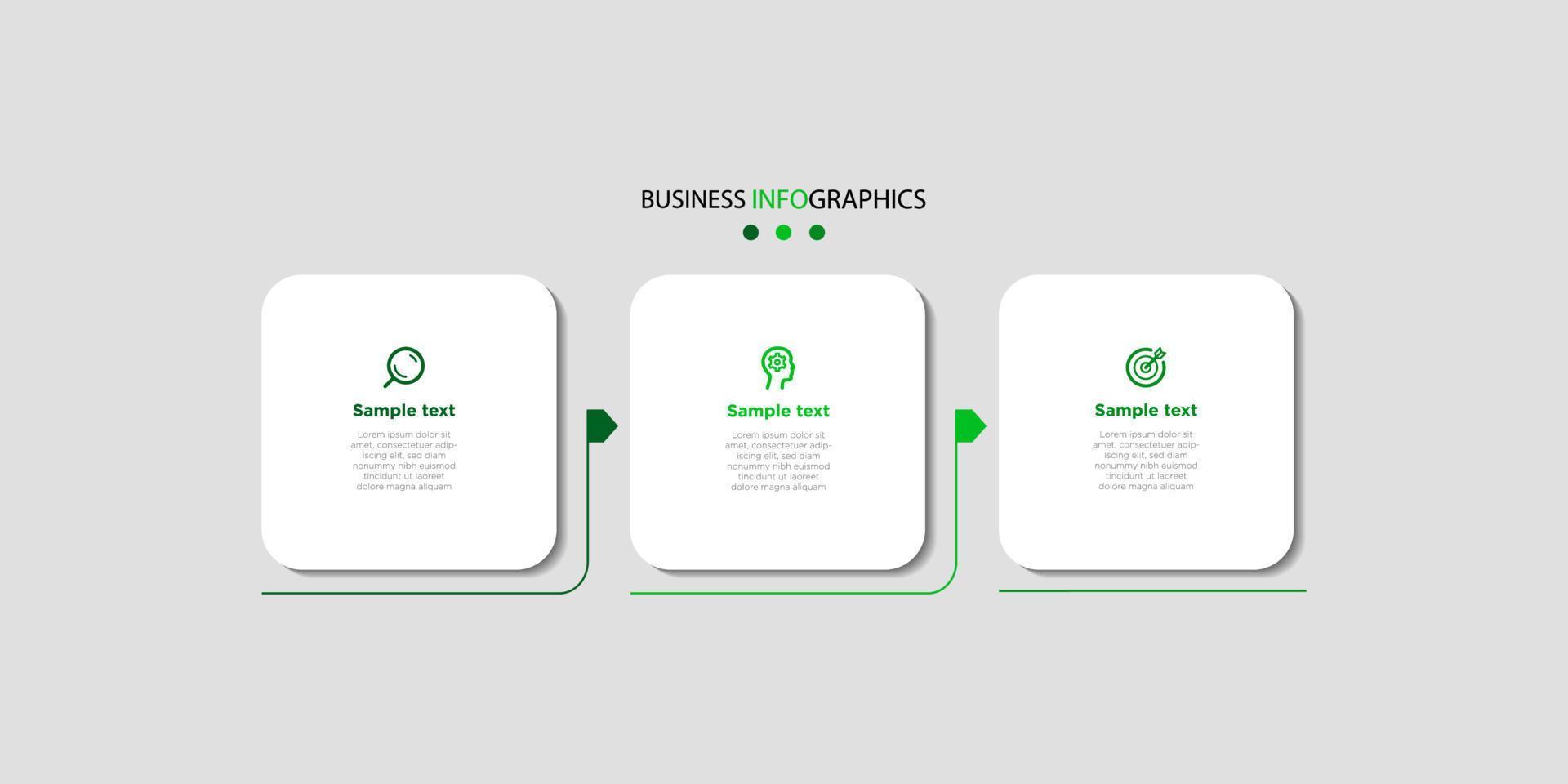 plantilla de diseño de línea de tiempo de infografía empresarial con información de 3 pasos y opciones. vector premium con signo o símbolo editable. eps10 vector