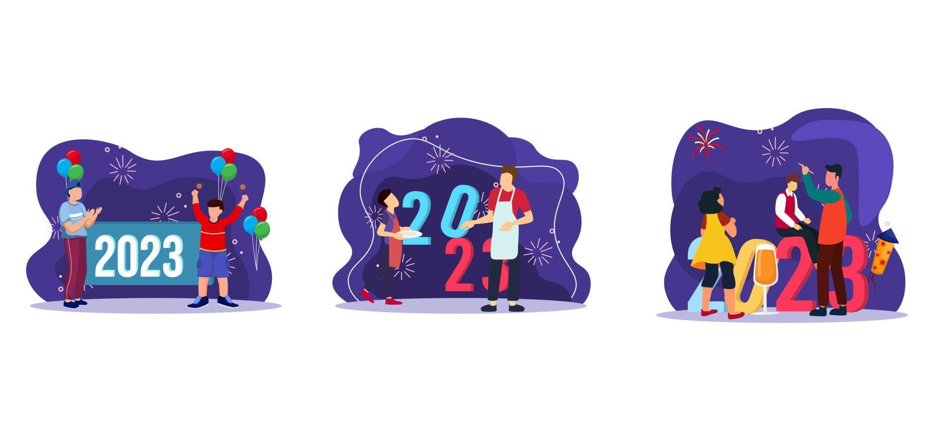 Welcome to New Year Flat Bundle Design vector