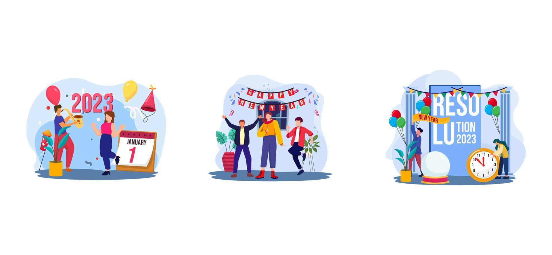 Resolutions for New Year Flat Bundle Design vector