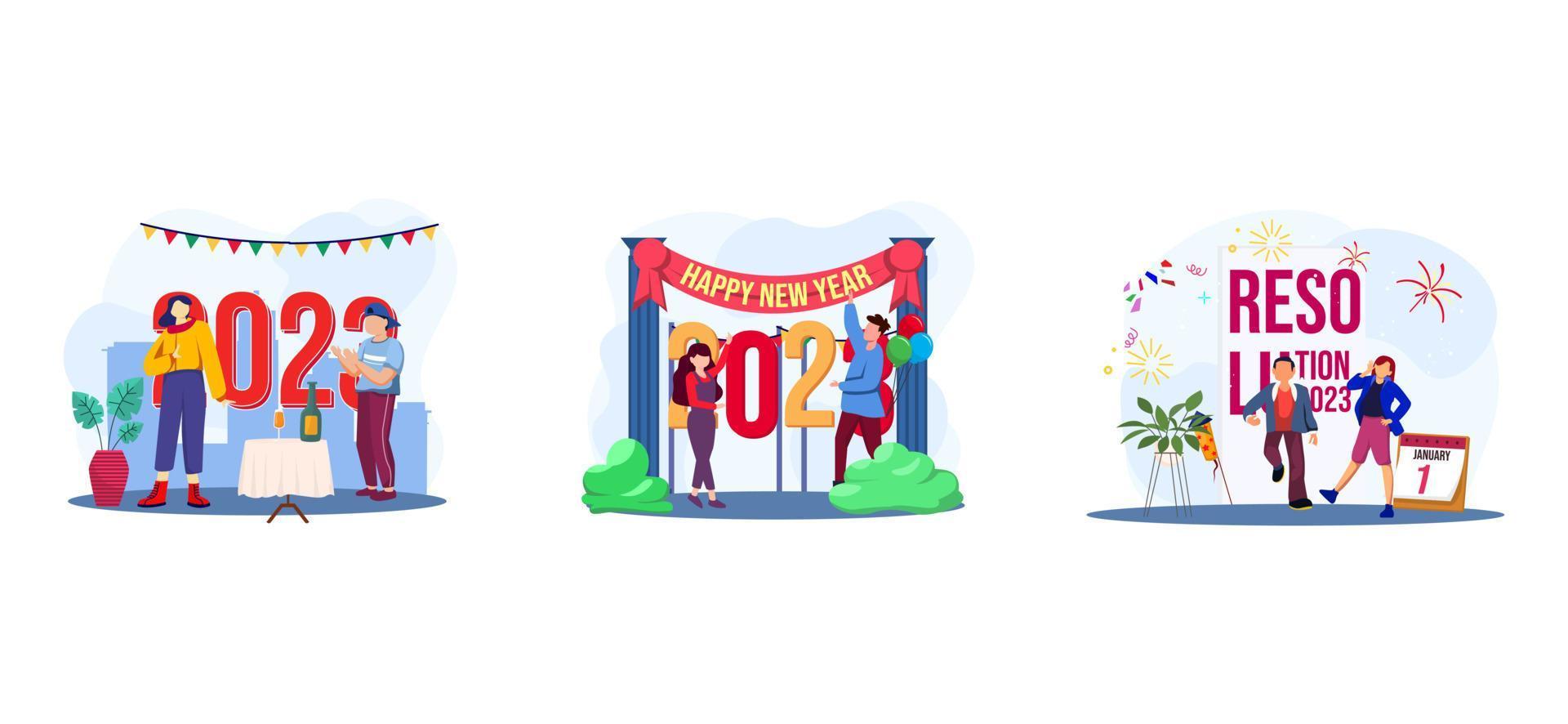 Happy New Year 2023 Flat Bundle Design vector