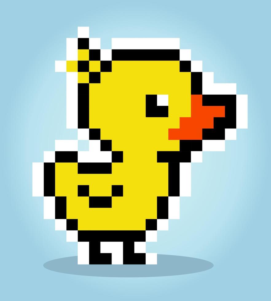 8-bit duck pixels. Animal game assets in vector illustrations.