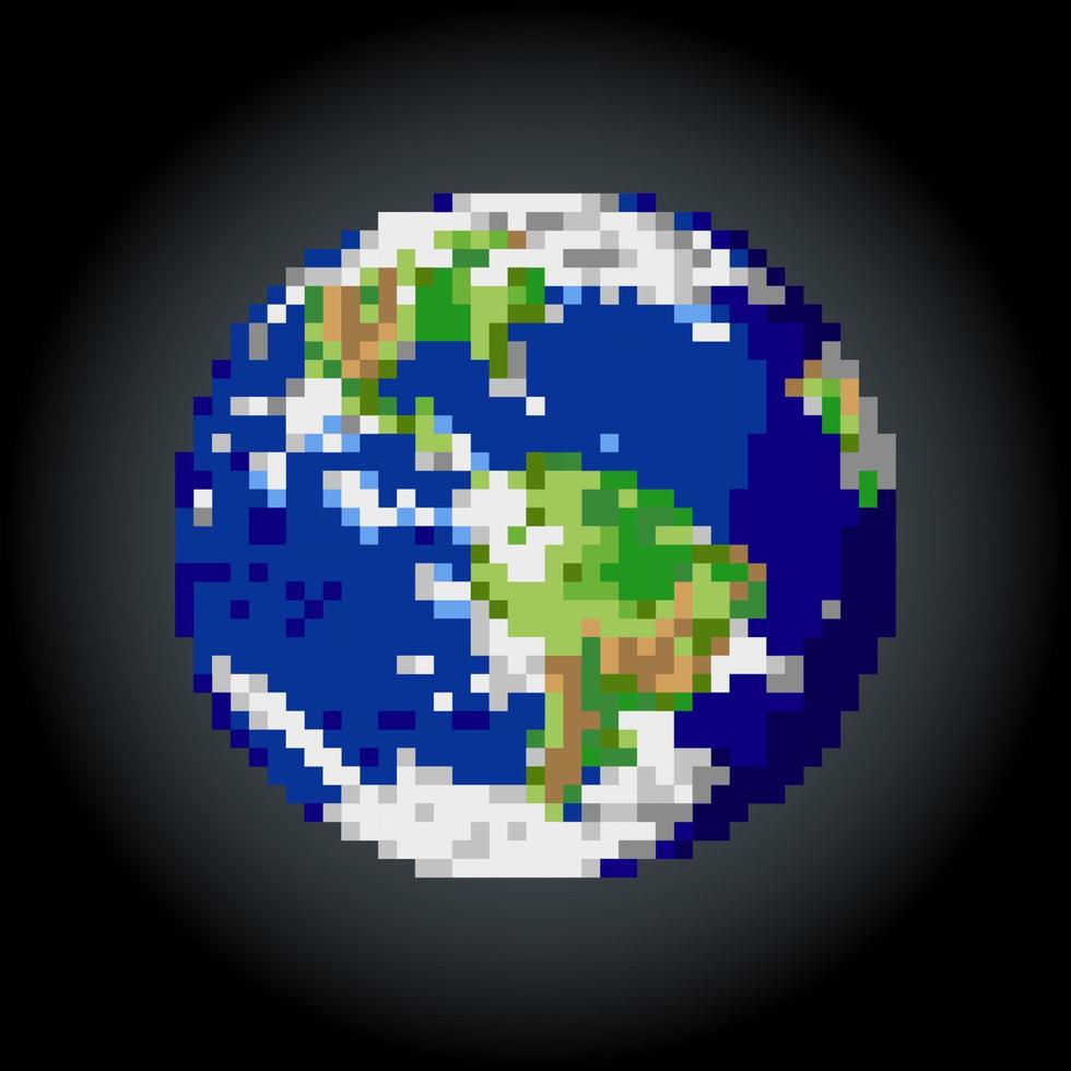 8-bit miniatur earth pixel. the world in vector illustrations. globe in pixel art.