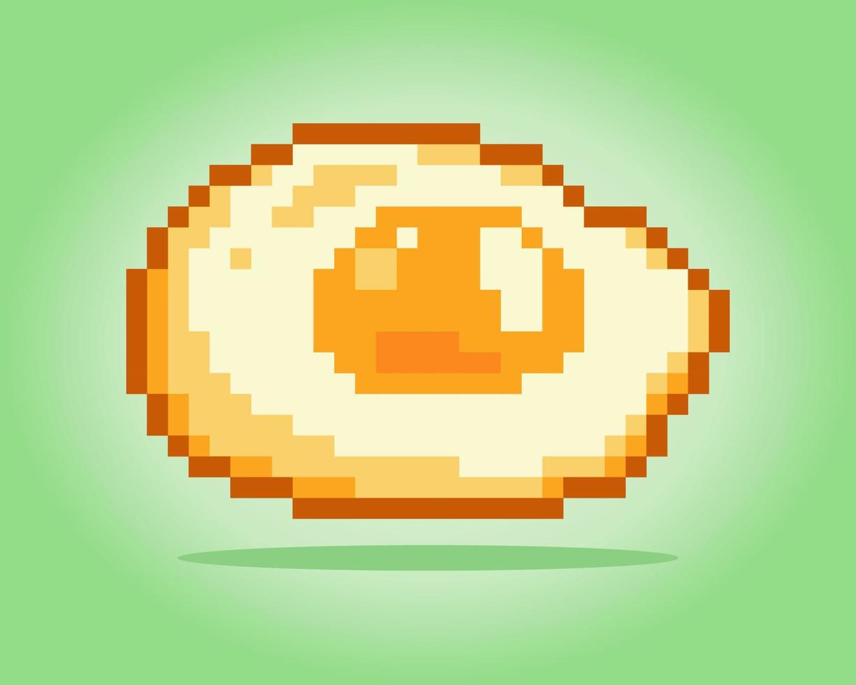 Imagen de yema de huevo de píxeles de 8 bits. comida en ilustración de arte vectorial de píxeles. huevos para los activos del juego vector