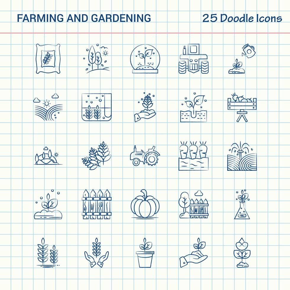 Farming and Gardening 25 Doodle Icons Hand Drawn Business Icon set vector