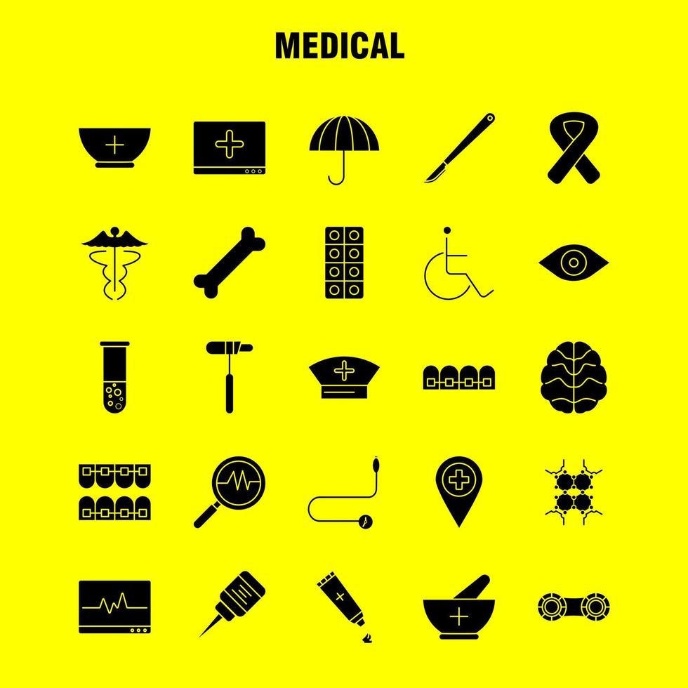 Medical Solid Glyph Icons Set For Infographics Mobile UXUI Kit And Print Design Include Dna Science Medical Lab First Aid Box Medical Eps 10 Vector