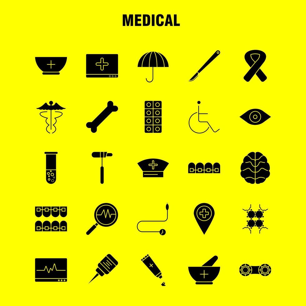 conjunto de iconos de glifo sólido médico para infografía kit uxui móvil y diseño de impresión incluyen caja de primeros auxilios de laboratorio médico de ciencia de adn vector médico eps 10