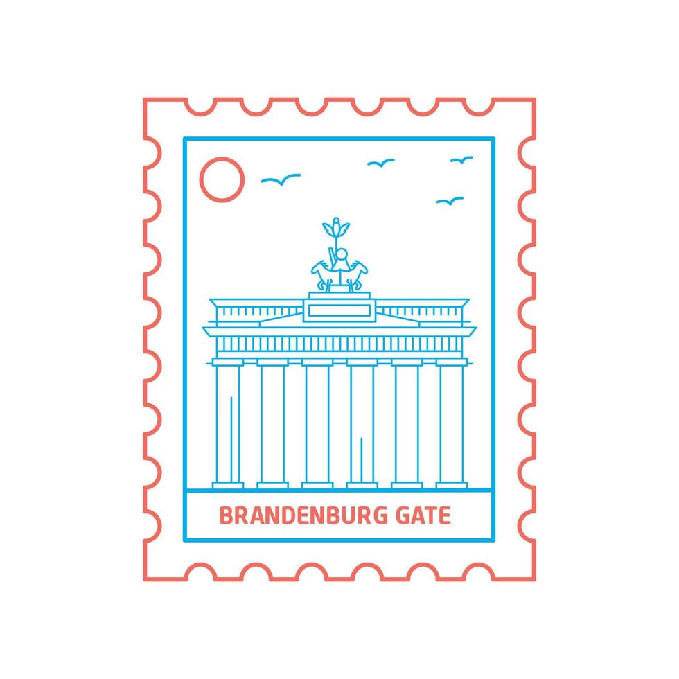 BRANDENBURG GATE postage stamp Blue and red Line Style vector illustration
