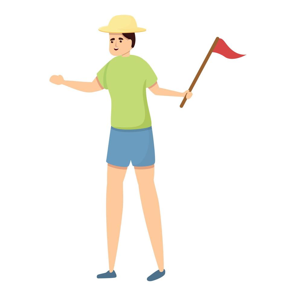 Tourist city guide with flag icon, cartoon style vector