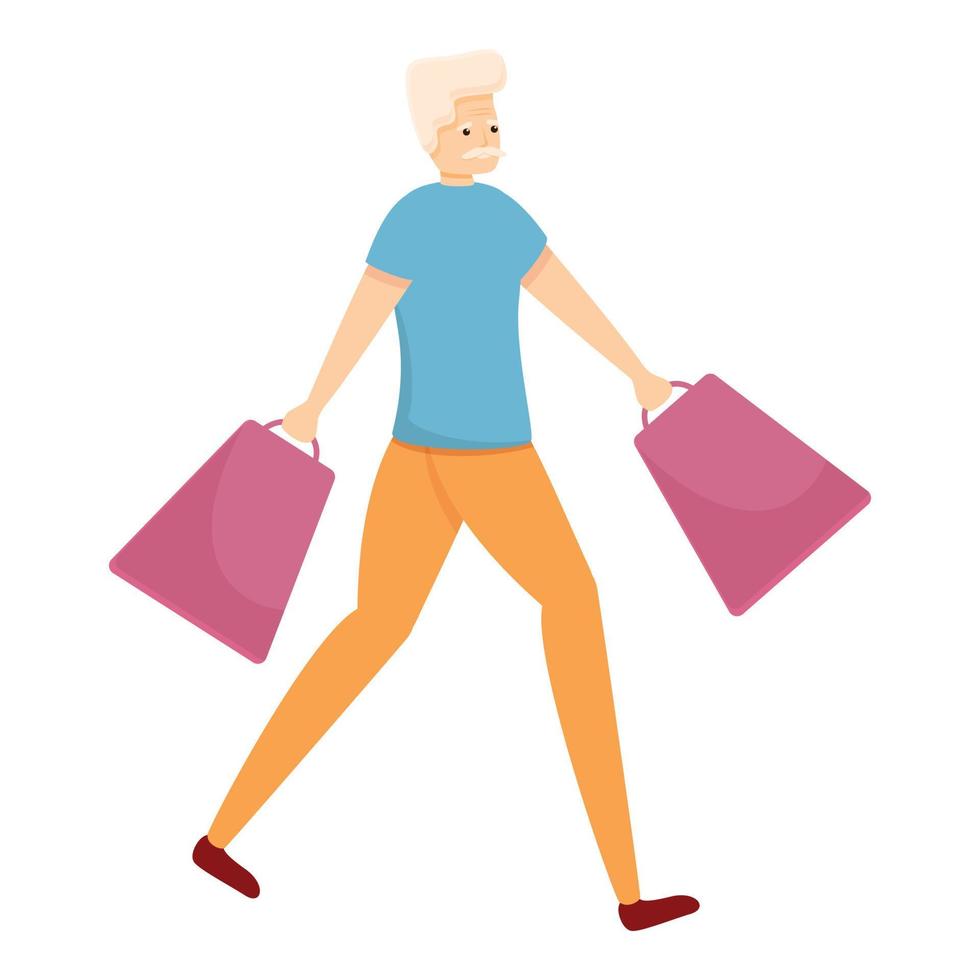 compras, hombre mayor, icono, caricatura, estilo vector