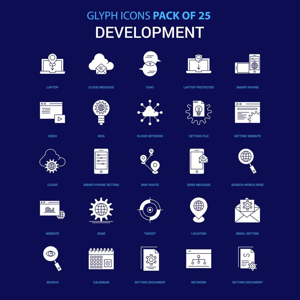 Development White icon over Blue background 25 Icon Pack vector