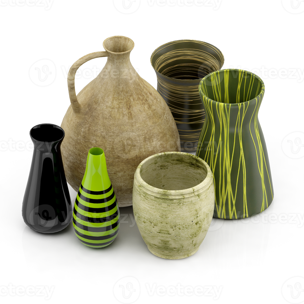 Isometric Vases 3D render png
