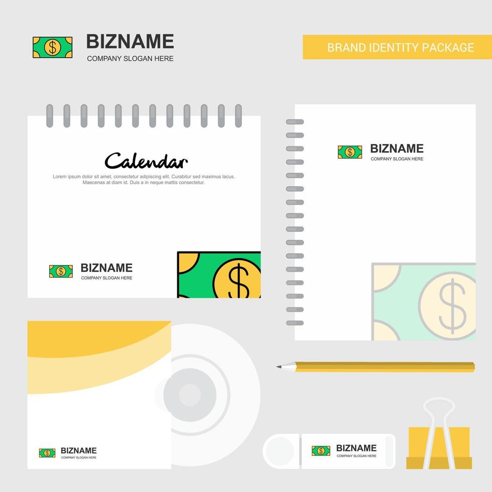 Dollar Logo Calendar Template CD Cover Diary and USB Brand Stationary Package Design Vector Template