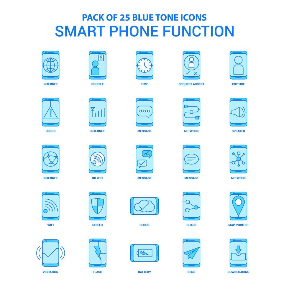 Smart phone functions Blue Tone Icon Pack 25 Icon Sets vector