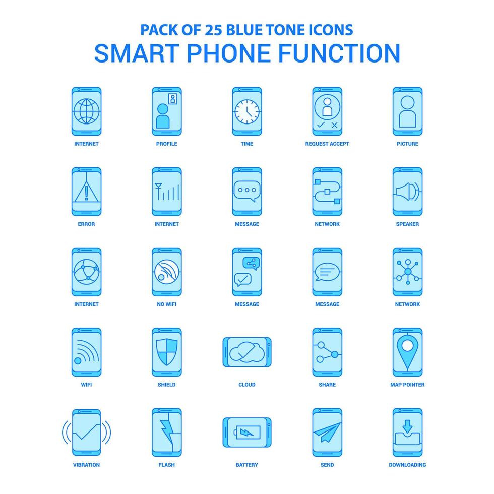 Smart phone functions Blue Tone Icon Pack 25 Icon Sets vector