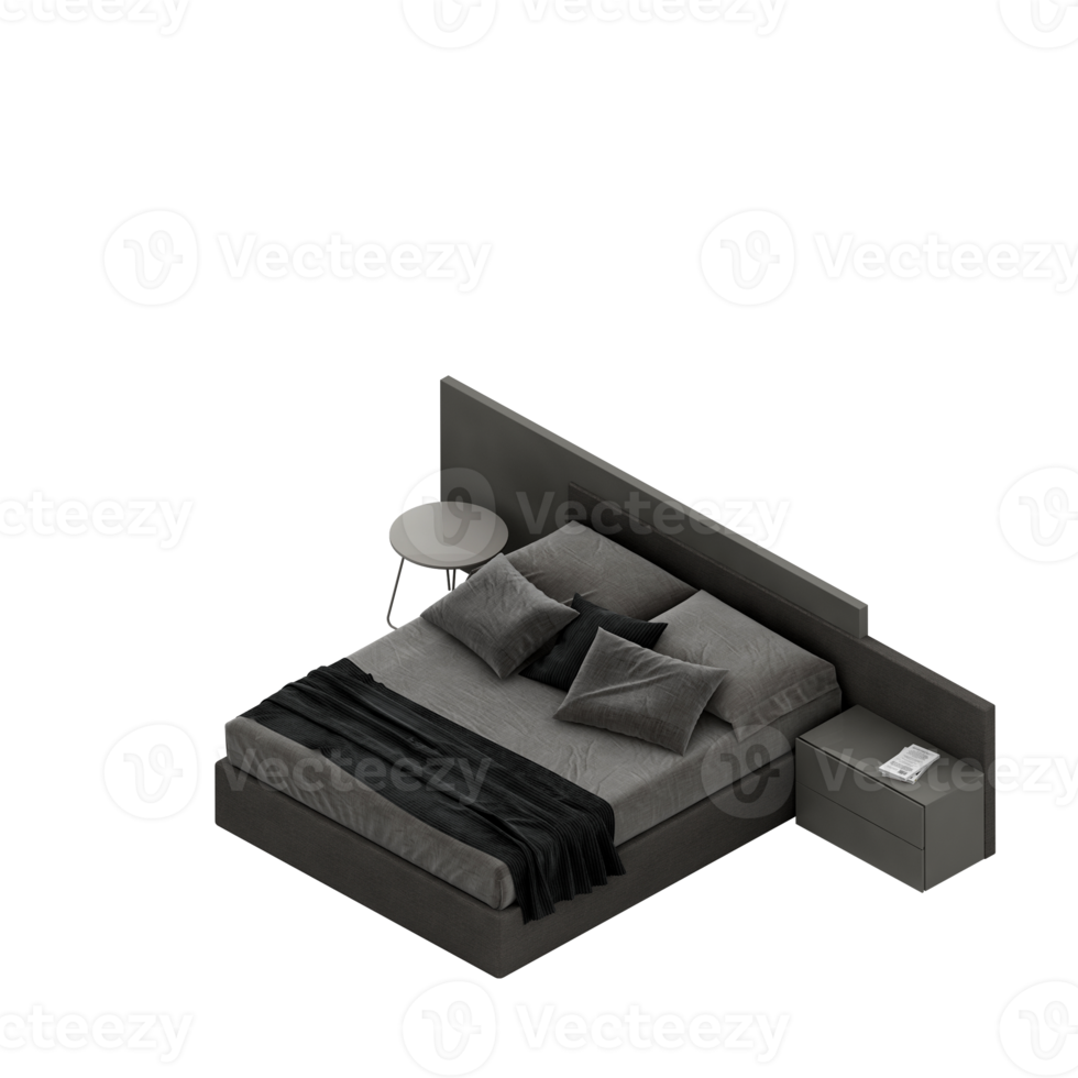 Isometric Bedroom 3D render png