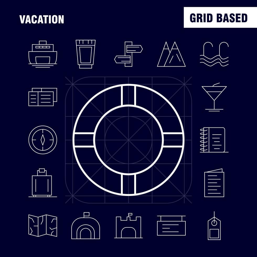 Vacation Line Icons Set For Infographics Mobile UXUI Kit And Print Design Include Picnic Summer Vacation Building Vacation City Flag Board Icon Set Vector