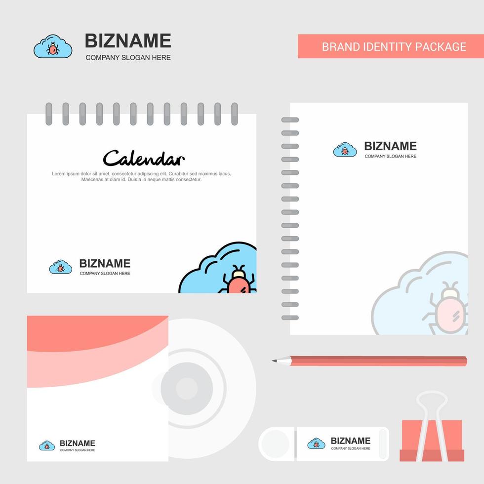 Bug on cloud Logo Calendar Template CD Cover Diary and USB Brand Stationary Package Design Vector Template