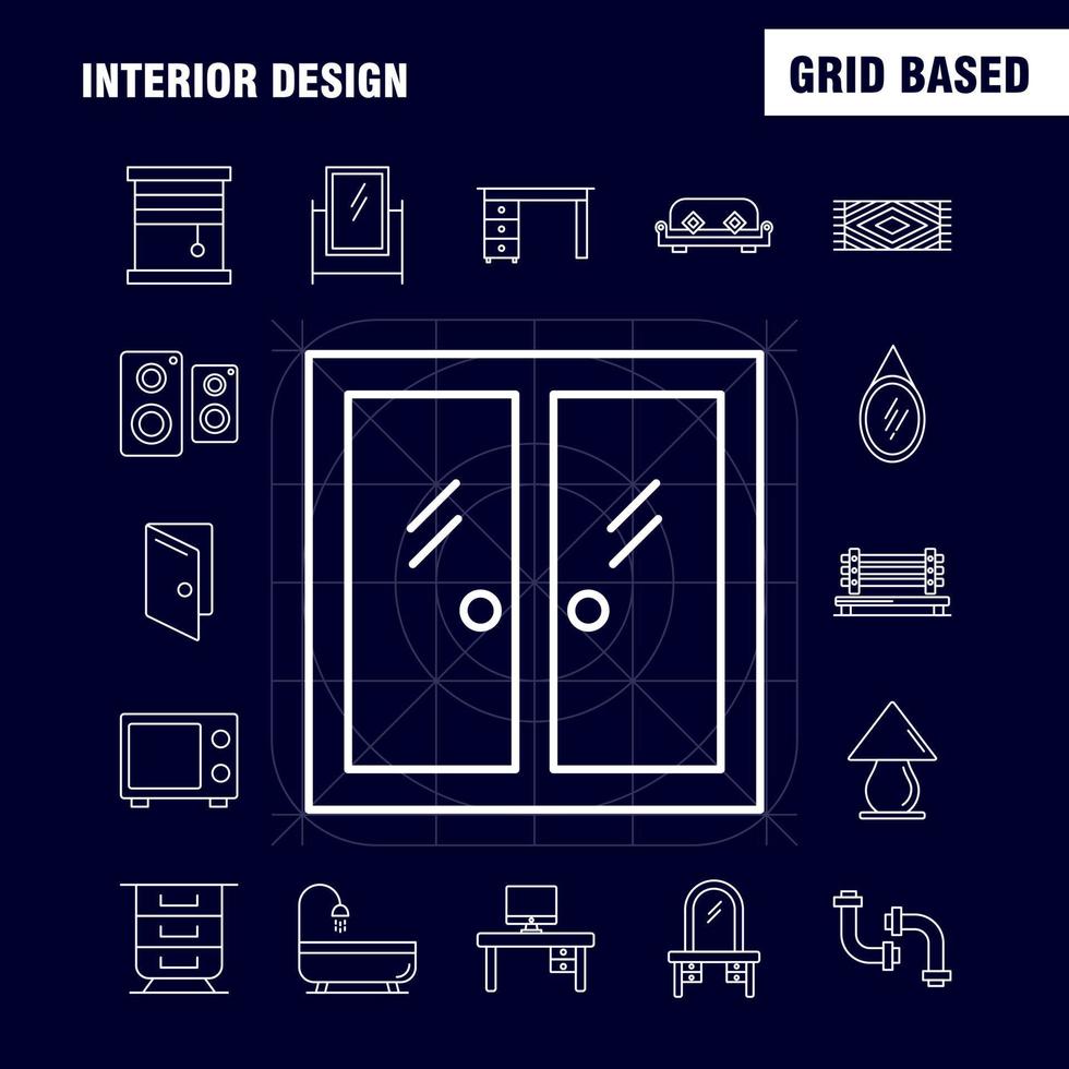 Interior Design Line Icons Set For Infographics Mobile UXUI Kit And Print Design Include Carpet Furniture Household Window Home House Door Entrance Eps 10 Vector