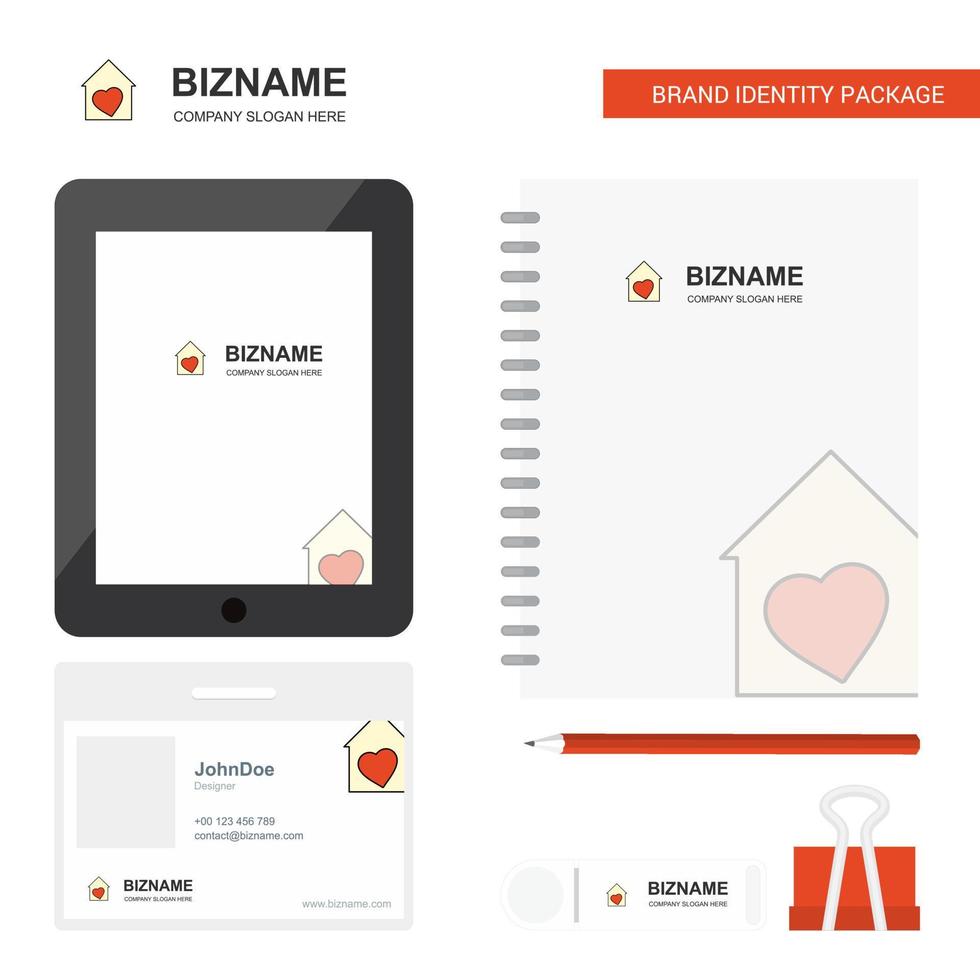 Love house Business Logo Tab App Diary PVC Employee Card and USB Brand Stationary Package Design Vector Template