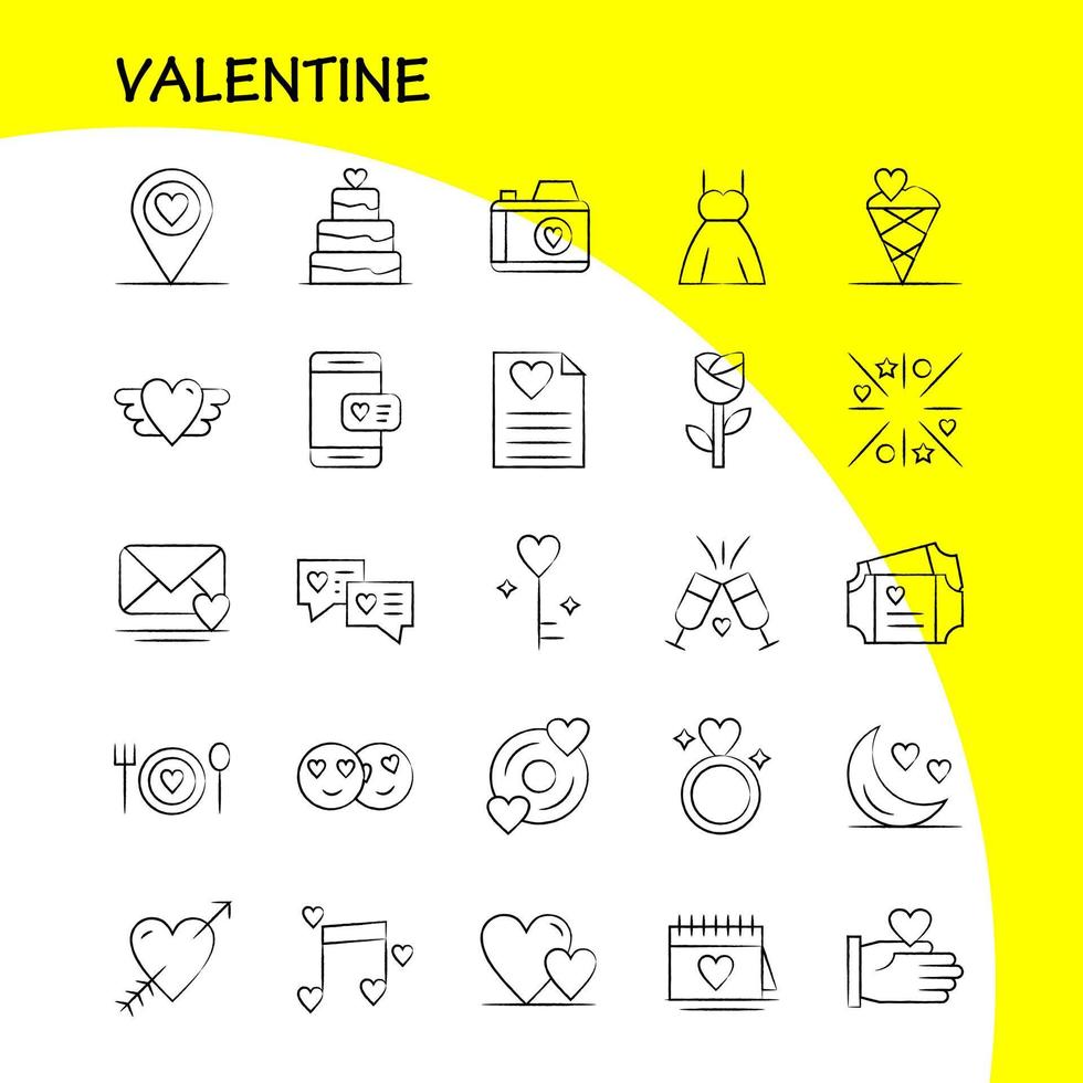 conjunto de iconos dibujados a mano de san valentín para infografías kit uxui móvil y diseño de impresión incluyen disco cd amor san valentín mano romántica amor conjunto de iconos de san valentín vector