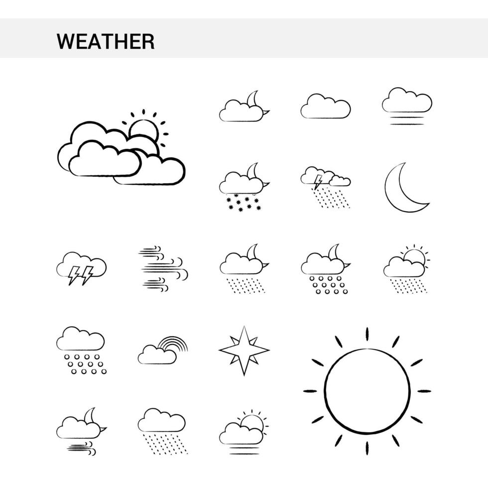 Weather hand drawn Icon set style isolated on white background Vector