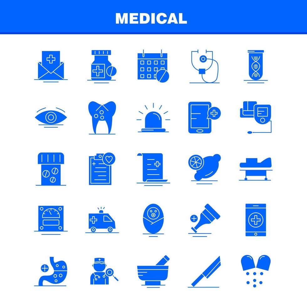 los iconos de glifos sólidos médicos establecidos para el kit de uxui móvil de infografía y el diseño de impresión incluyen la medicina de la planta de la hoja médica la colección médica del ojo del globo ocular el logotipo y el pictograma infográficos modernos vector